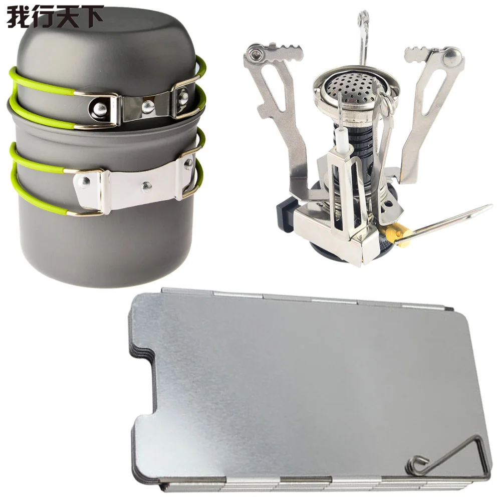 Outdoor Camping Euipment Gas Stove Cooking Pot Set Picnic Cookware EDC Tool Pan + Canister Stove + Aluminum Wind Deflector
Outdoor Camping Euipment Gas Stove Cooking Pot Set Picnic Cookware EDC Tool Pan + Canister Stove + Aluminum Wind Deflector