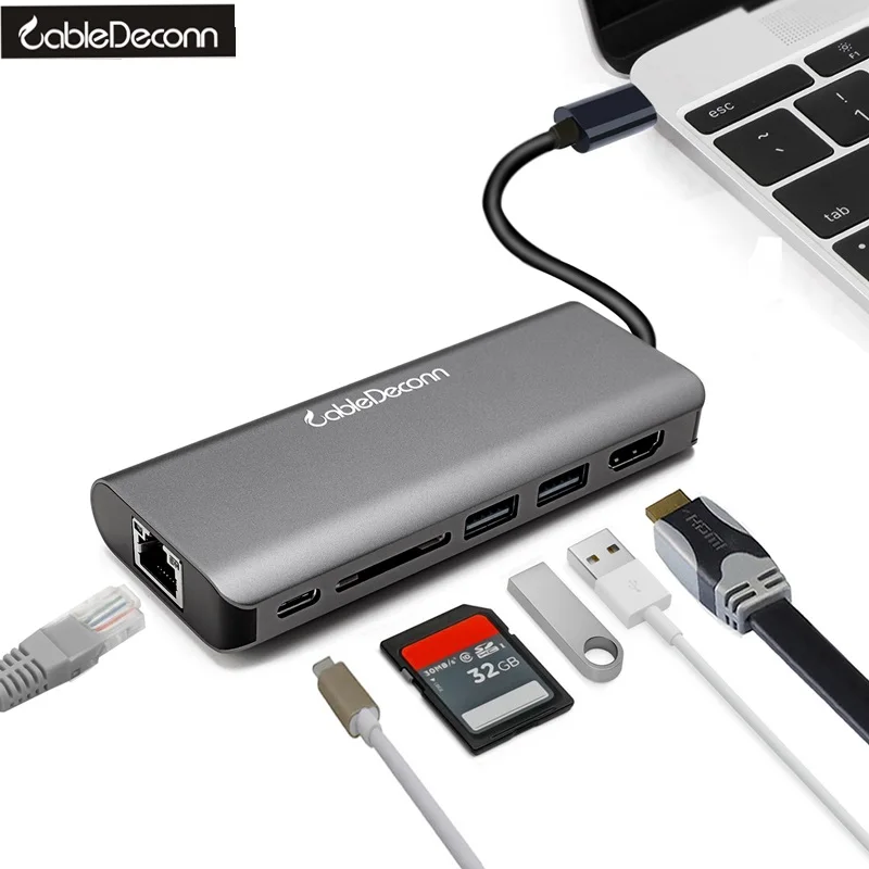 6in1 USB-C Type C to HDMI 4K Gigabit Ethnernet RJ45 USB3.0X2 SD Slot USB-C Female Cable Adapter for Macbook Pro 2017 Dell XPS 13
6in1 USB-C Type C to HDMI 4K Gigabit Ethnernet RJ45 USB3.0X2 SD Slot USB-C Female Cable Adapter for Macbook Pro 2017 Dell XPS 13