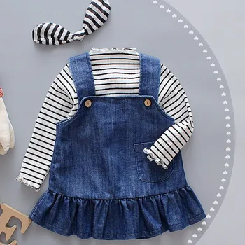 New Baby Girl Sets Two pieces Clothes Striped Tshirts and denim dress 9M-24M Baby Clothing B7BS005
New Baby Girl Sets Two pieces Clothes Striped Tshirts and denim dress 9M-24M Baby Clothing B7BS005