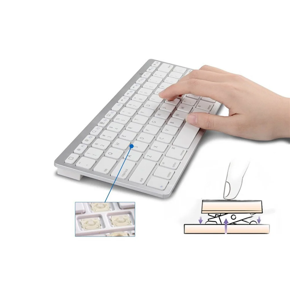kemile Russian Wireless Bluetooth 3.0 keyboard for Tablet Laptop Smartphone Support iOS Windows Android System Silver and Black