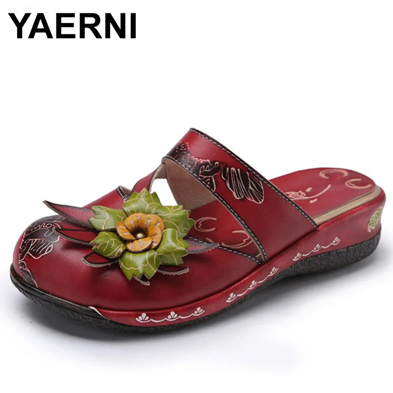 YAERNI 2018 Summer Genuine Leather Women Slippers Cover Toes Handmade Flower Vintage Style Women Slides E572
YAERNI 2018 Summer Genuine Leather Women Slippers Cover Toes Handmade Flower Vintage Style Women Slides E572