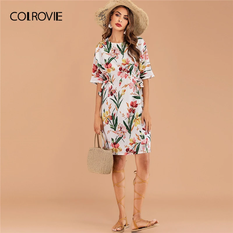 COLROVIE White Floral Print Knot Side Boho Straight Dress Women 2019 Summer Half Sleeve Vacation Knee Length Dresses For Female
COLROVIE White Floral Print Knot Side Boho Straight Dress Women 2019 Summer Half Sleeve Vacation Knee Length Dresses For Female