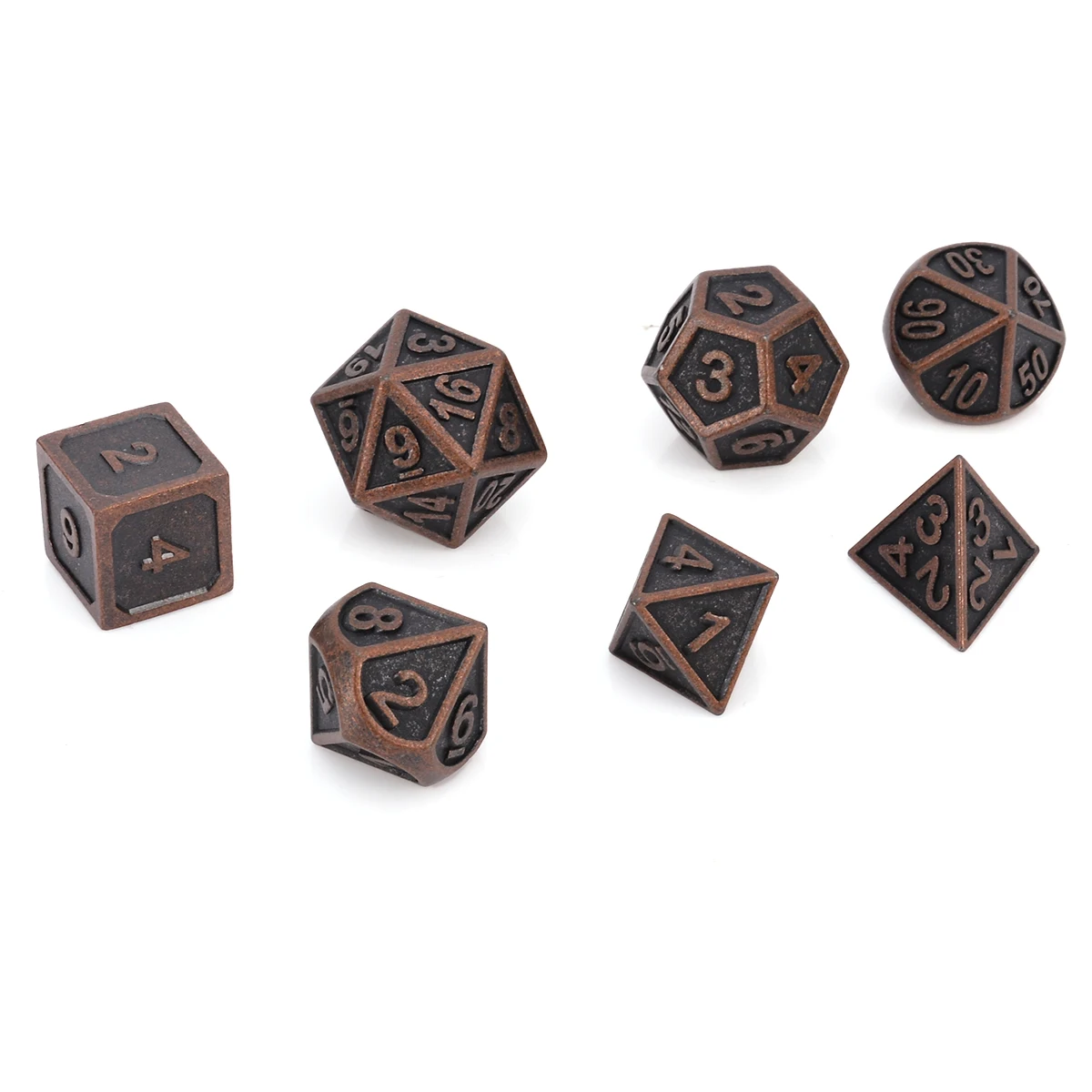 7Pcs Copper Color Retro Metal Polyhedral Dice Dungeons & Dragons MTG SET Table Board Games Outdoor Bar Family Party With Bag