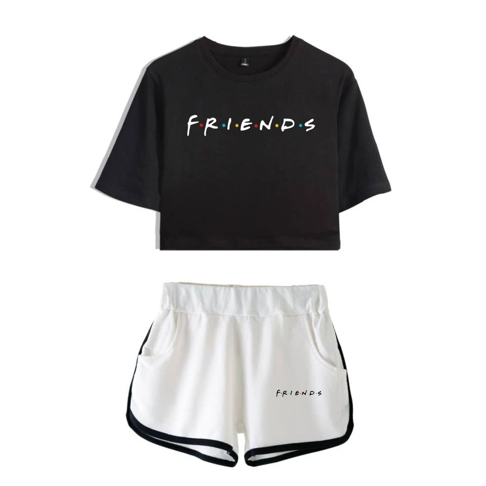 

Friends Two Piece Set TV Show I'll Be There for You Summer Sexy Cotton t shirt New Suit Shorts Crop top women Fashion outfits