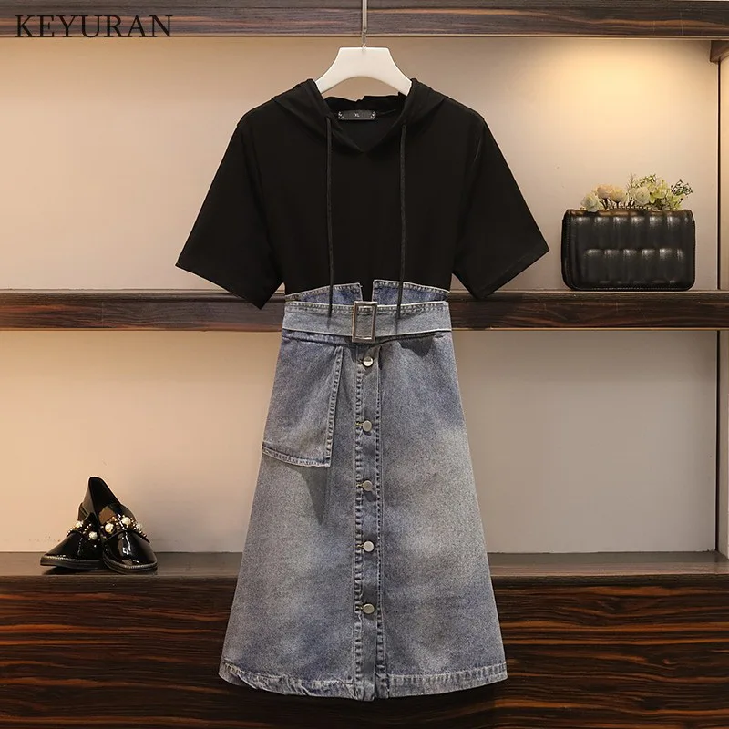 Women Summer Plus Size 5XL Denim Patchwork Single Breasted Sashes Dress Hooded Collar Short Sleeve High Waist Casual Dresses
Women Summer Plus Size 5XL Denim Patchwork Single Breasted Sashes Dress Hooded Collar Short Sleeve High Waist Casual Dresses