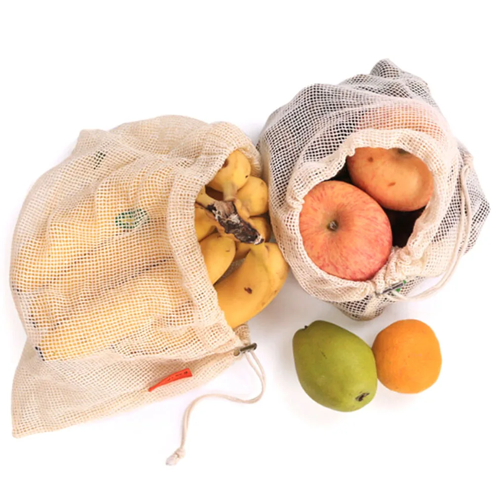 Фото Портативная многоразовая однотонная Хлопковая Сумка на шнурке для овощей  | Хозяйственные сумки (33039414118)