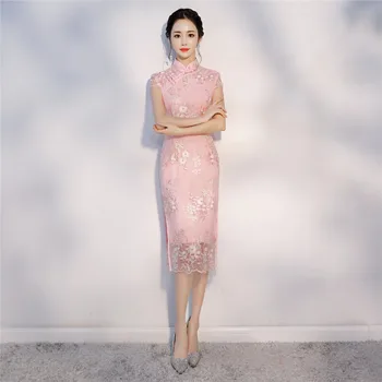 Shanghai Story Lace Chinese style dress Faux Silk Pink cheongsam Qipao chinese traditional clothing for women
Shanghai Story Lace Chinese style dress Faux Silk Pink cheongsam Qipao chinese traditional clothing for women
