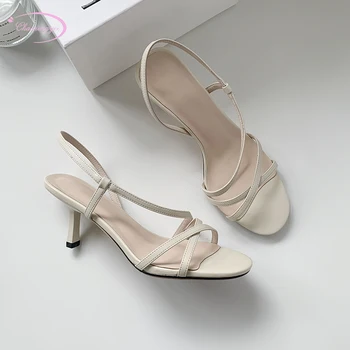 French romantic style natural leather summer sandals fashion cowhide black beige high heel stiletto women's shoes 
French romantic style natural leather summer sandals fashion cowhide black beige high heel stiletto women's shoes