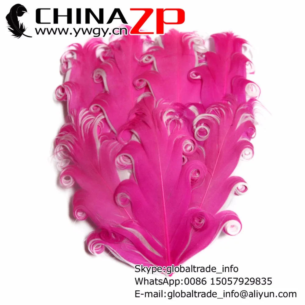 

CHINAZP Factory 50pcs/lot Selected Top Quality Dyed Bubblegum and White Nagorie Curled Goose Pad Headband Feathers