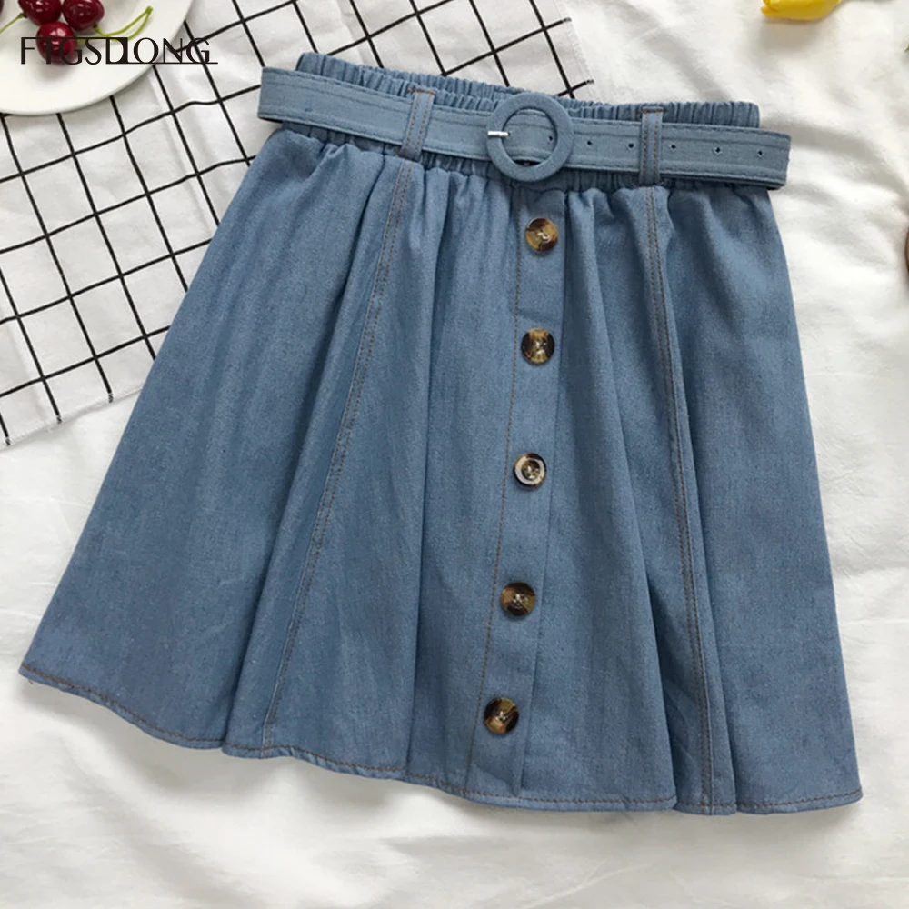 FTGSDLONG Blue Denim Skirts Ladies 2019 Summer Fashion Women High Waist Button Skirt Casual Loose Mini Belt Jeans Skirt A Line
FTGSDLONG Blue Denim Skirts Ladies 2019 Summer Fashion Women High Waist Button Skirt Casual Loose Mini Belt Jeans Skirt A Line