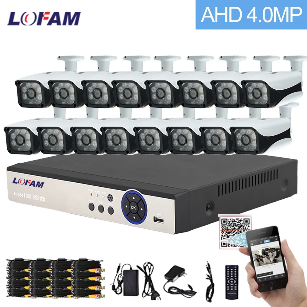 

LOFAM 4MP 16CH DVR NVR HD AHD CCTV DVR System 16PCS 4.0MP Outdoor Bullet Camera Home Video Security Camera Surveillance System