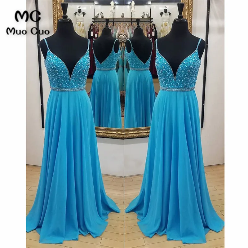 Sparkly 2018 Beaded Prom Dresses Long with Crystals Double V-Neck Spaghetti Strap Chiffon Formal Evening Party Dress Custom Made
Sparkly 2018 Beaded Prom Dresses Long with Crystals Double V-Neck Spaghetti Strap Chiffon Formal Evening Party Dress Custom Made