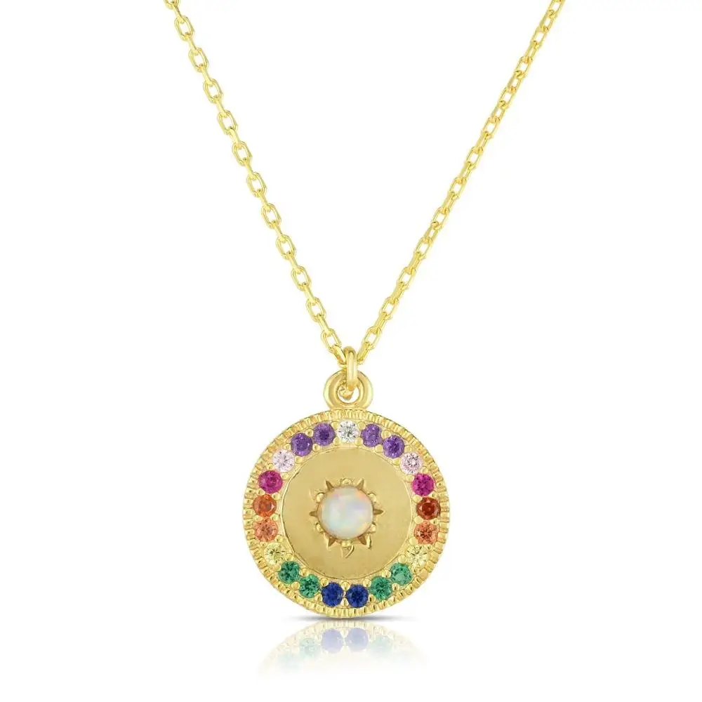 New round pendant rainbow cz white fire opal stone starburst Round signet pendant necklace simple geometric fashion jewelry
New round pendant rainbow cz white fire opal stone starburst Round signet pendant necklace simple geometric fashion jewelry