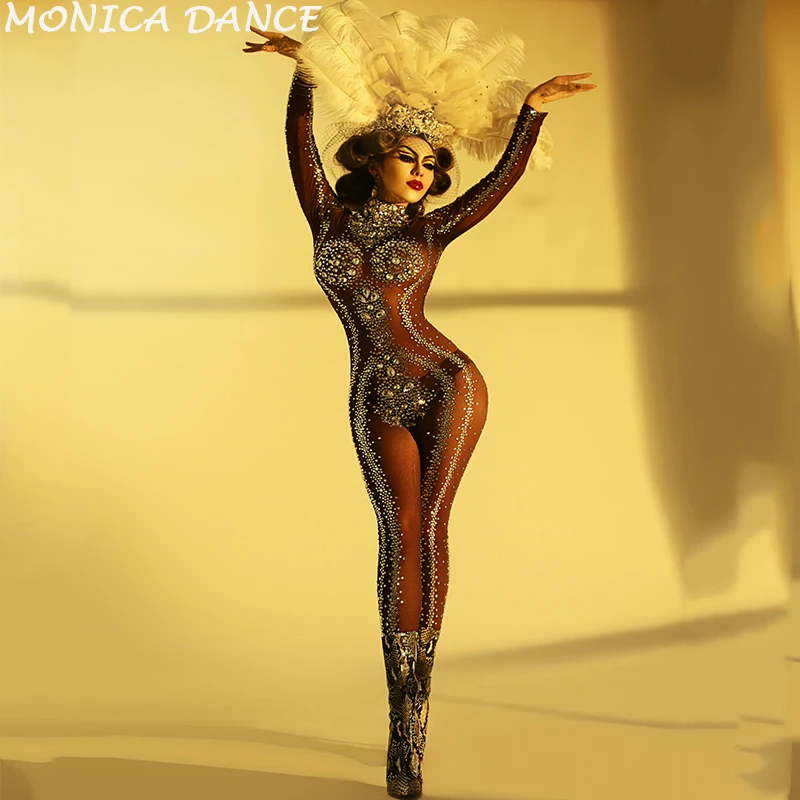 Women's Birthday Bodysuit Sparkly Rhinestones Stretch Brown Jumpsuit Nightclub Celebrate Outfit Female Singer Dance Stones Wear
Women's Birthday Bodysuit Sparkly Rhinestones Stretch Brown Jumpsuit Nightclub Celebrate Outfit Female Singer Dance Stones Wear