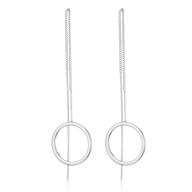 Image 2016 New Simple Sliver Plated Pending Earrings Fashion Jewelry Long Ear Line Chain Earrings Female Hanging EX 003