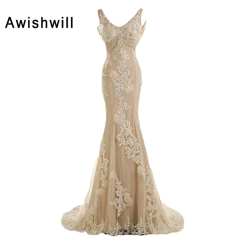 Vestido De Festa Gorgeous Champagne Color Sexy Mermaid Long Dress Party V-neck Open Back Appliques Beads Formal Evening Gowns
Vestido De Festa Gorgeous Champagne Color Sexy Mermaid Long Dress Party V-neck Open Back Appliques Beads Formal Evening Gowns