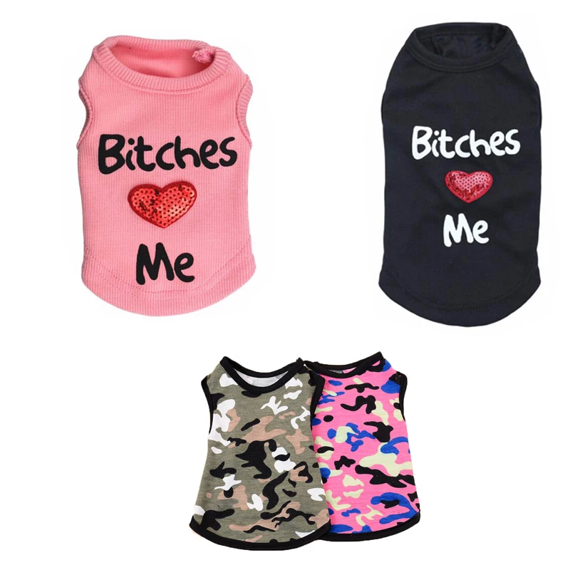 Dog Shirt Summer Pet Clothes Casual Vest Clothing For Small Dogs Letter Print BITCHES LOVE ME Puppy Jacket Camouflage Costume
Dog Shirt Summer Pet Clothes Casual Vest Clothing For Small Dogs Letter Print BITCHES LOVE ME Puppy Jacket Camouflage Costume