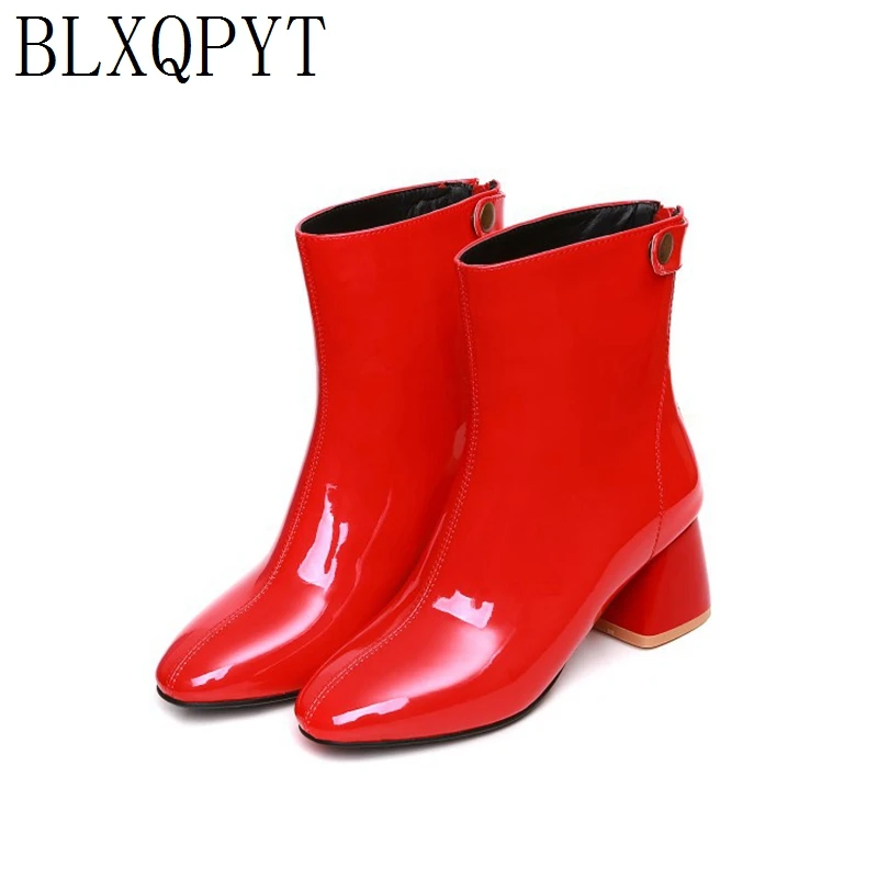 

BLXQPYT Big size 30-47 Round Toe Ankle Boots For women high Heels Winter Spring Zip wedding party shoes woman High-quality F3