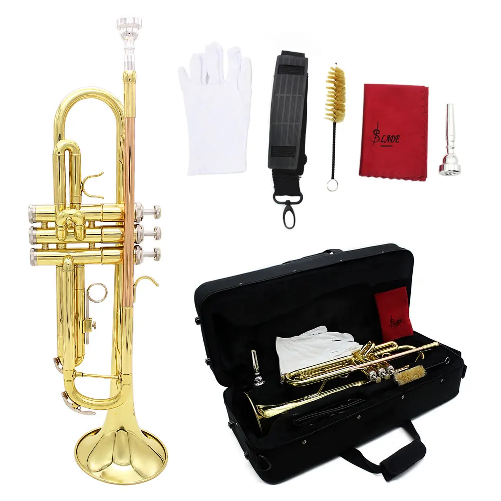 Bb B Flat Trumpet Exquisite Brass Trumpet Kit with Mouthpiece Cleaning Brush Cloth Gloves Strap
Bb B Flat Trumpet Exquisite Brass Trumpet Kit with Mouthpiece Cleaning Brush Cloth Gloves Strap