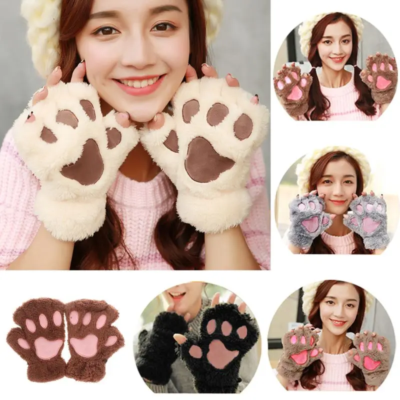 Winter Lovely Women Bear Cat Claw Paw Mitten Plush Gloves Short Finger Half Gloves Ladies Half Cover Female Gloves
Winter Lovely Women Bear Cat Claw Paw Mitten Plush Gloves Short Finger Half Gloves Ladies Half Cover Female Gloves