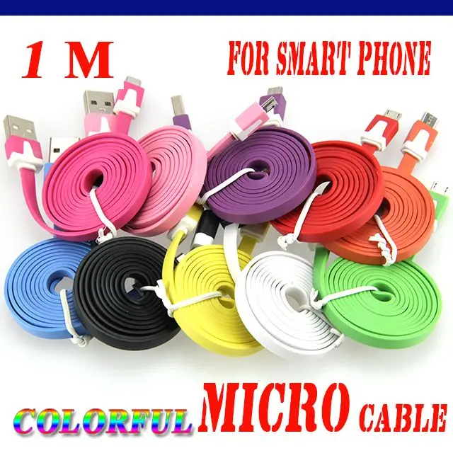 

10pcs 1M 3ft Micro USB 2.0 Cable 5pin Sync Charging Flat Noodle Mobile Phone Cables For Android Samsung Huawei Xiaomi HTC LG