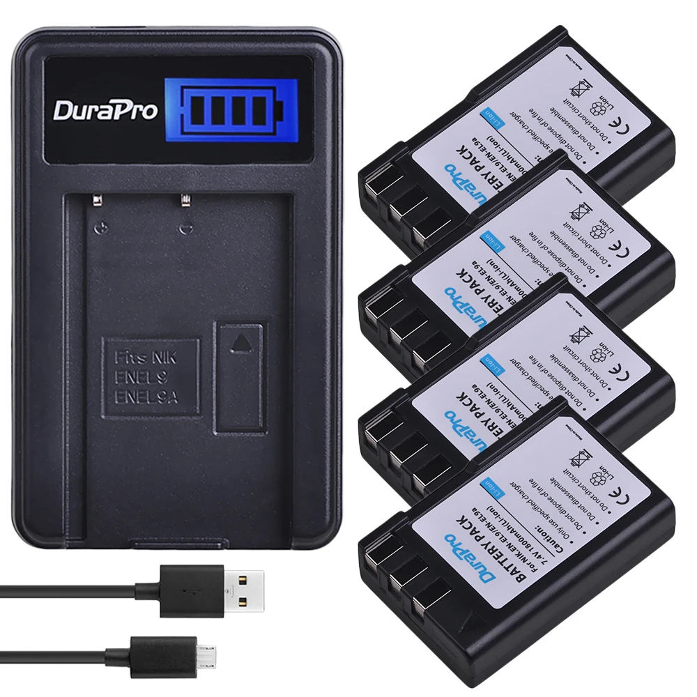 

Durapro 4pc 1800mAh EN-EL9 EN EL9 ENEL9 Rechargeable Camera Battery + LCD USB Charger For Nikon D40 D40X D60 D3000 D5000 Camera