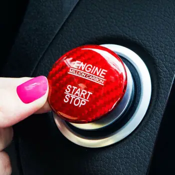 Car Engine Ignition Start Button Cover Stop Switch Key Decor Ring Carbon Fiber Sticker Keyless Engine Start Stop Button