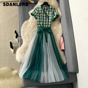 New Summer Mesh Skirt Sets Womens Outfit Sweet V-neck Plaid Double-breasted Blouse+long Hit Color Gauze Skirts Lady 2 Piece Suit
New Summer Mesh Skirt Sets Womens Outfit Sweet V-neck Plaid Double-breasted Blouse+long Hit Color Gauze Skirts Lady 2 Piece Suit