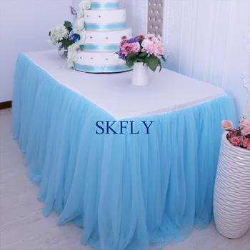 SK005L custom made wedding elegant 6ft rectangle 30'' wide, 72'' long, 30'' drop, blue tulle bridal table cloth with top
SK005L custom made wedding elegant 6ft rectangle 30'' wide, 72'' long, 30'' drop, blue tulle bridal table cloth with top