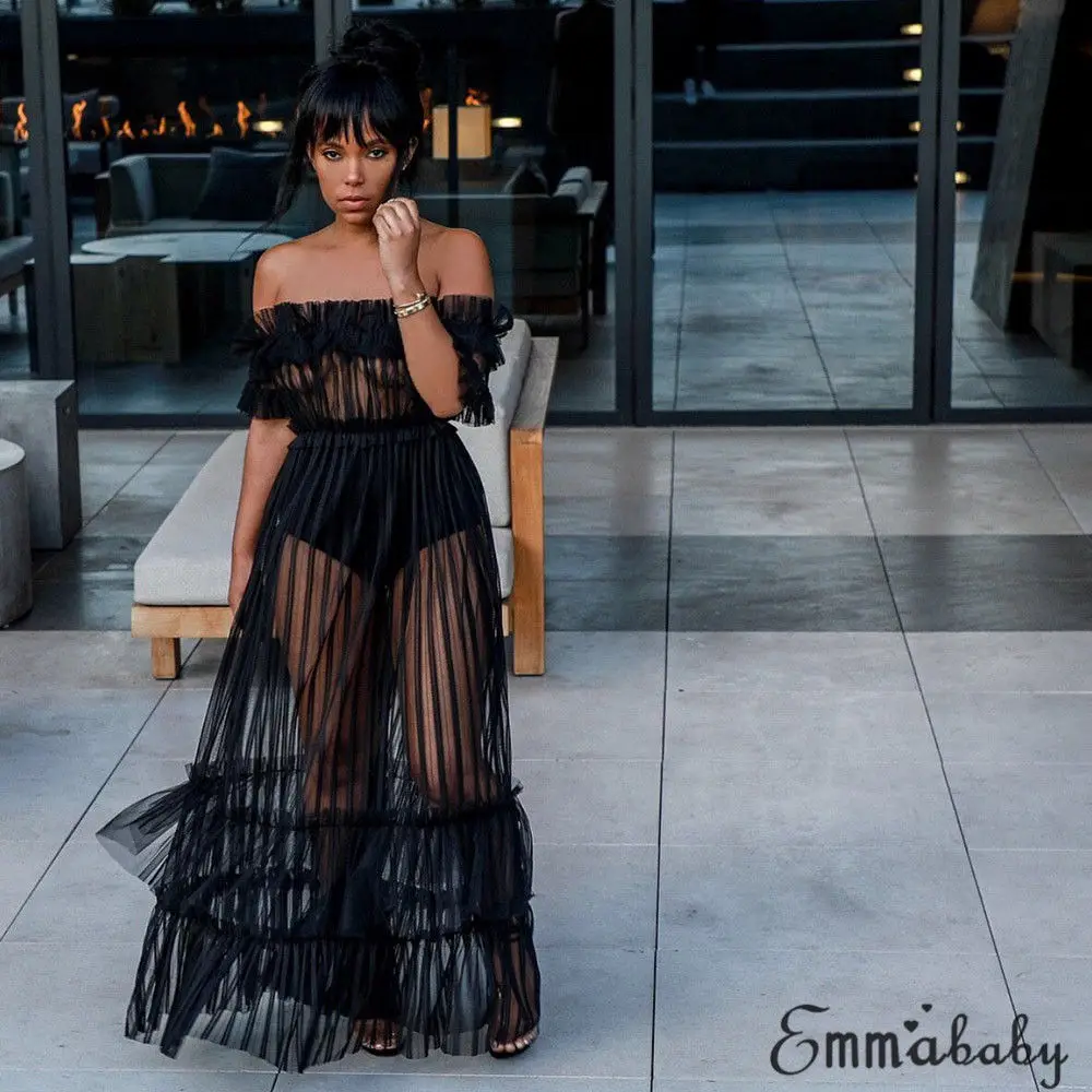 Womens Summer see-through Long Maxi Dress Prom Evening Party Holiday Striped vestido Formal off shoulder Tunic dress elegant
Womens Summer see-through Long Maxi Dress Prom Evening Party Holiday Striped vestido Formal off shoulder Tunic dress elegant