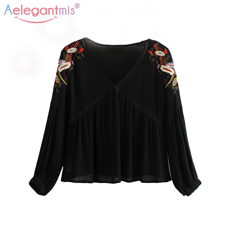 Aelegantmis 2018 Summer New Women Loose Chiffon Blouse Ladies Casual Floral Embroidery Long Sleeve Shirt Sexy V Neck Top Shirts
Aelegantmis 2018 Summer New Women Loose Chiffon Blouse Ladies Casual Floral Embroidery Long Sleeve Shirt Sexy V Neck Top Shirts