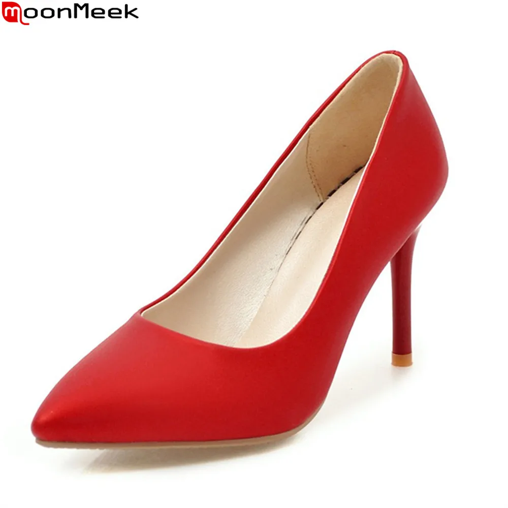 MoonMeek 2018 new arrive pointed toe extreme high heels female shoes platform shoes slip on shallow pointed toe ladies shoes