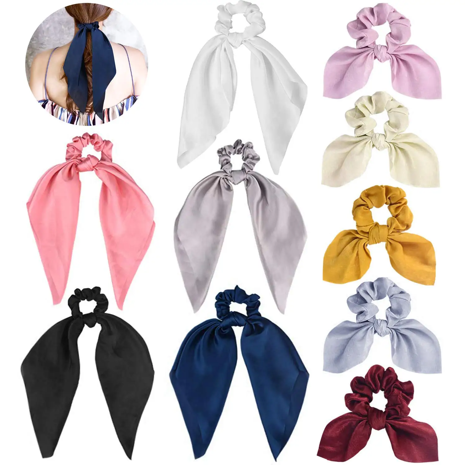 Satin Scarf Hair Scrunchies, Funtopia 10Pcs Ribbon Bow Scrunchies with Solid Colors
Satin Scarf Hair Scrunchies, Funtopia 10Pcs Ribbon Bow Scrunchies with Solid Colors