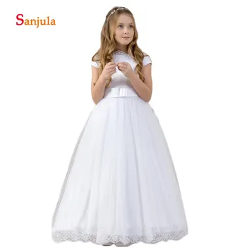 Cap Sleeve White Tulle Little Girls Birthdy Dresses Lace A-Line Flower Girls Dresses Waist Bow Lovely First Communion Gowns D169
Cap Sleeve White Tulle Little Girls Birthdy Dresses Lace A-Line Flower Girls Dresses Waist Bow Lovely First Communion Gowns D169