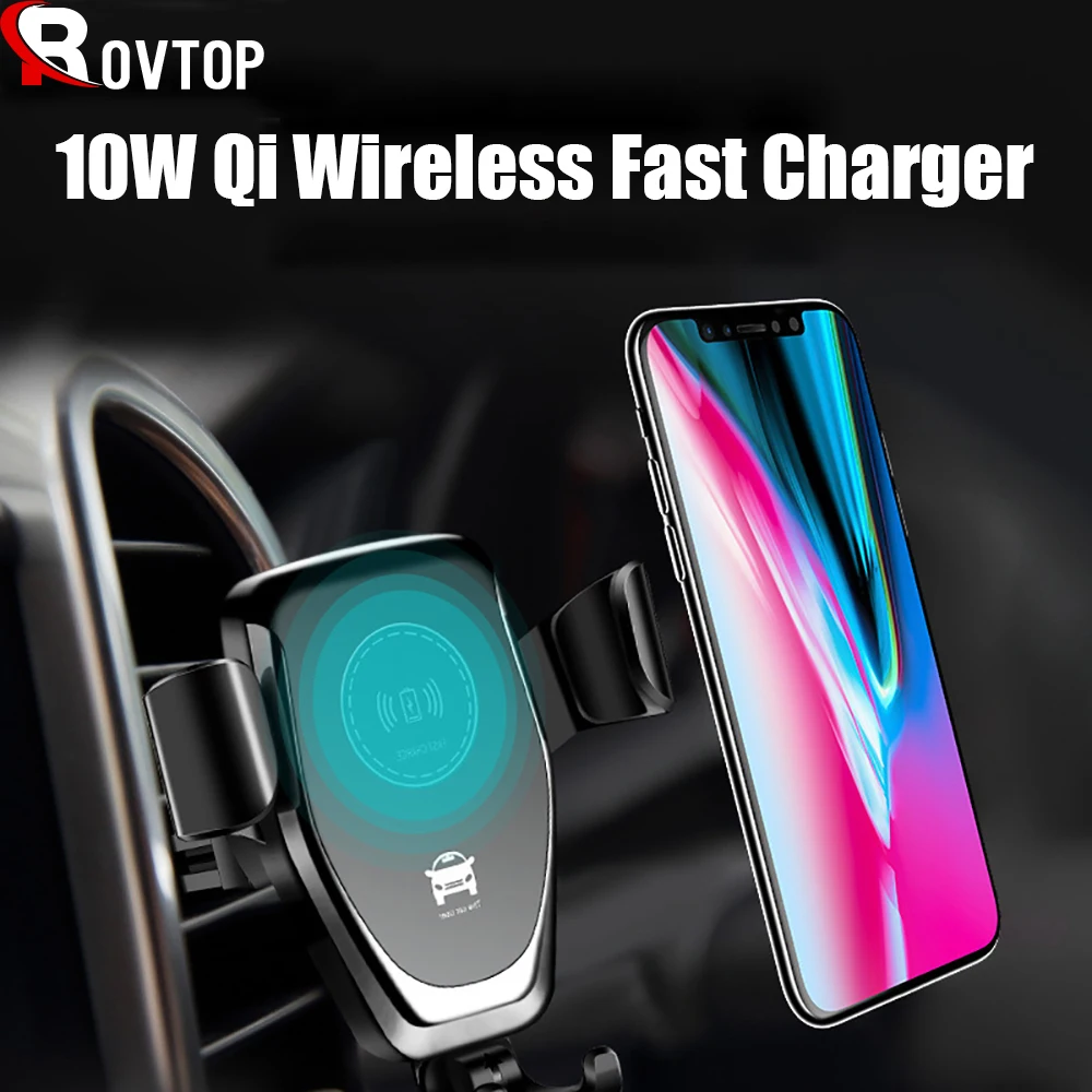 

Rovtop 10W Qi Car Wireless Charger For iPhone Xs Max Xr X Samsung S10 S9 Intelligent Fast Wirless Charging Car Phone Holder
