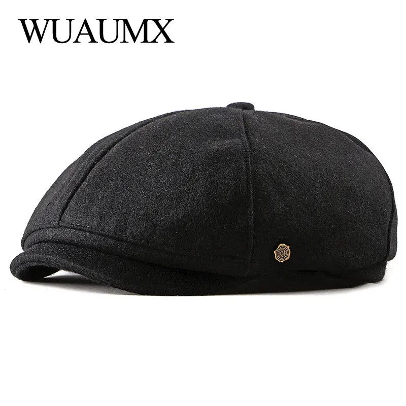 Wuaumx Brand Newsboy Caps Men Woolen Octagonal Hat Eight-blade Cap Black British Painters Autumn Winter Herringbone Flat Caps
Wuaumx Brand Newsboy Caps Men Woolen Octagonal Hat Eight-blade Cap Black British Painters Autumn Winter Herringbone Flat Caps