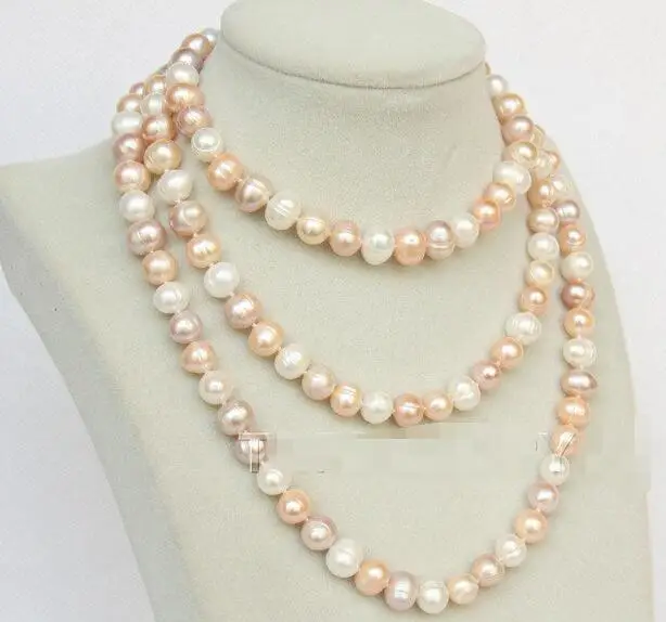 Free Shipping >> 47" 11mm near round white pink purple pearls necklace E2540A90
Free Shipping >> 47" 11mm near round white pink purple pearls necklace E2540A90