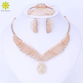 Crystal Jewelry Sets Fine African Beads Water Drop Necklace Bracelet Earrings Rings Set Wedding Gold Color Bridal Accessories
Crystal Jewelry Sets Fine African Beads Water Drop Necklace Bracelet Earrings Rings Set Wedding Gold Color Bridal Accessories