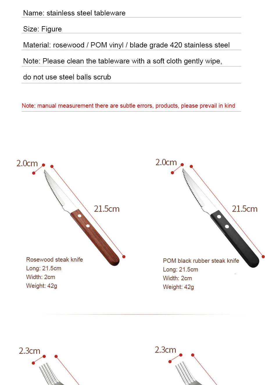 Chic Wooden Handle Dinnerware Set Stainless Steel Black Rosewood Knife Fork Tableware Cutlery European Western Food Set 3pcs (3)