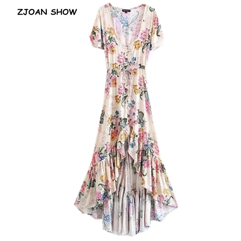 Bohemian Single-breasted Buttons V neck Flower Print Swallowtail Dress Beige Beach Holiday 2018 Woman Lace Up waist Long Dresses
Bohemian Single-breasted Buttons V neck Flower Print Swallowtail Dress Beige Beach Holiday 2018 Woman Lace Up waist Long Dresses