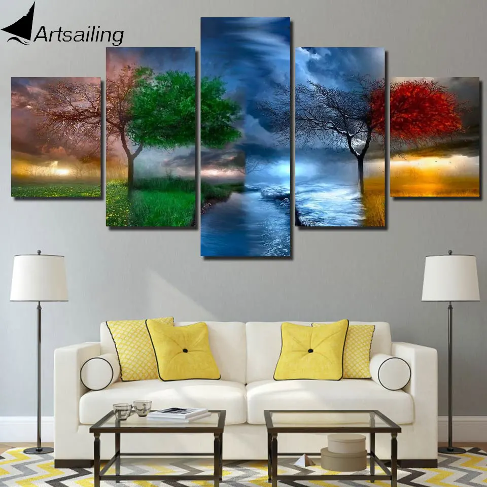 HD printed 5 piece canvas art 4 seasons change tree wall painting print canvas wall pictures for living room
HD printed 5 piece canvas art 4 seasons change tree wall painting print canvas wall pictures for living room