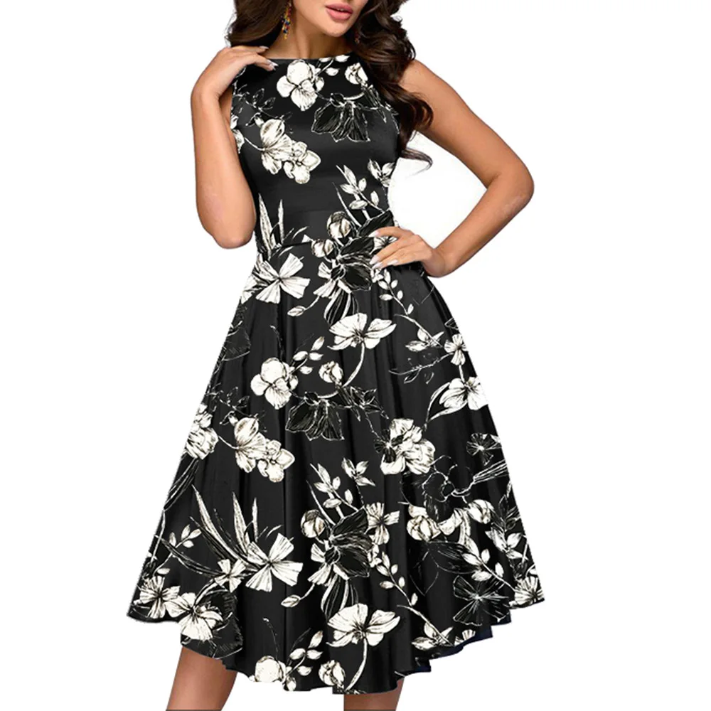 Women Sundress 2019 Vintage Floral Print Sleeveless Summer Dress Elegant Tunic Fashion A Line Slim Party Dresses Vestidos Black
Women Sundress 2019 Vintage Floral Print Sleeveless Summer Dress Elegant Tunic Fashion A Line Slim Party Dresses Vestidos Black