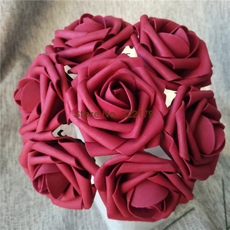 

100X Dark Red Artificial Flowers Burgundy Roses For Bridal Bouquet Wedding Decor Arrangement Centerpiece Wholesale Lots