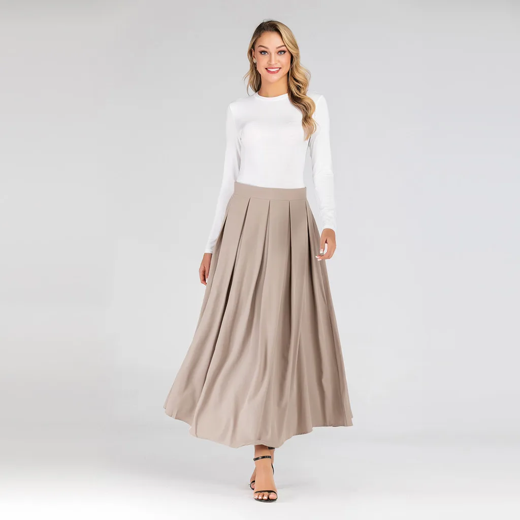 Фото Юбка женская плиссированная однотонная модная офисная элегантная длинная юбка с