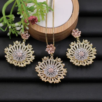 Lanyika Jewelry Set Hollow Sunflower Cubic Zircon Micro Paved Necklace with Earrings for Engagement Party Luxury Pop Gifts
Lanyika Jewelry Set Hollow Sunflower Cubic Zircon Micro Paved Necklace with Earrings for Engagement Party Luxury Pop Gifts