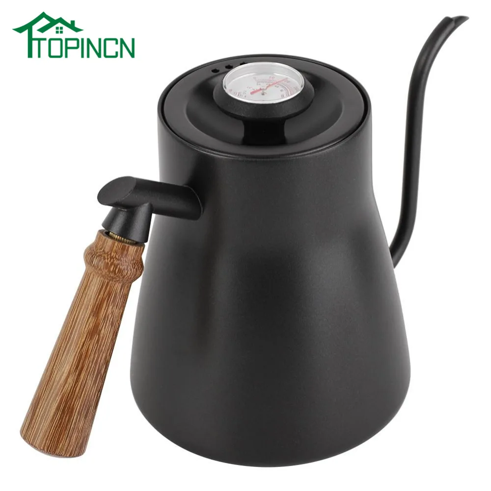 850ml Gooseneck Coffee Kettle with Thermometer Stainless Steel Drip Over Coffee Kettle Gooseneck with Wooden Handle
850ml Gooseneck Coffee Kettle with Thermometer Stainless Steel Drip Over Coffee Kettle Gooseneck with Wooden Handle