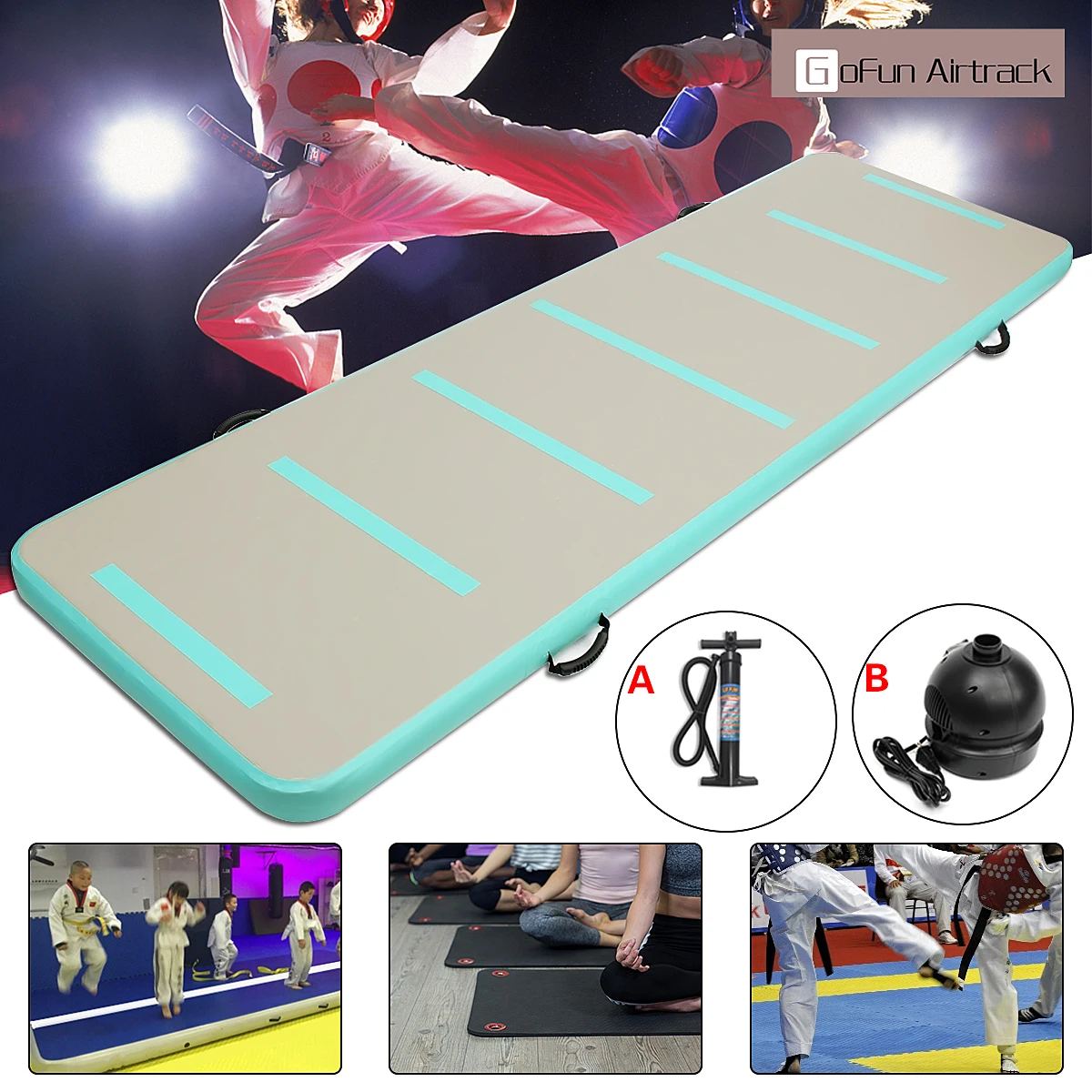 GoFun 90cm*3m*10cm Inflatable Air Track Floor Home Gymnastic Cheerleading Tumbling Mat GYM with Hand Pump/110V/220V air pump
GoFun 90cm*3m*10cm Inflatable Air Track Floor Home Gymnastic Cheerleading Tumbling Mat GYM with Hand Pump/110V/220V air pump