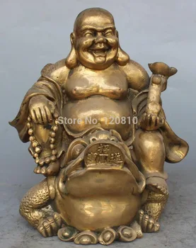 12"Marked Bronze Happy Laugh Buddha Wealth Money Cicada Ruyi Bead Statue 
12"Marked Bronze Happy Laugh Buddha Wealth Money Cicada Ruyi Bead Statue