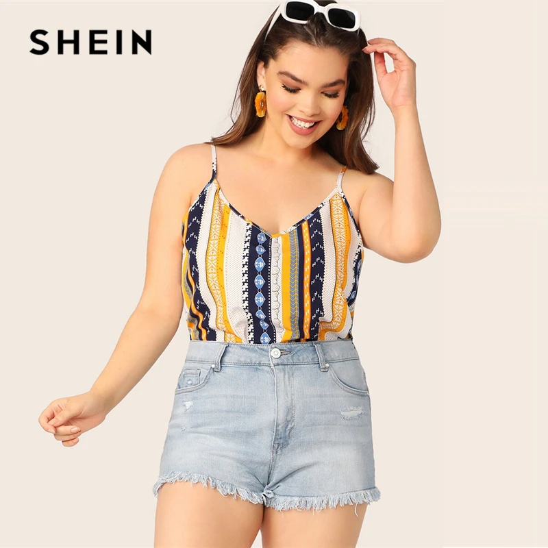 SHEIN Plus Size Multicolor Geo And Tribal Print Cami Top 2019 Women Summer Casual Striped Spaghetti Strap Regular Vest Cami Tops
SHEIN Plus Size Multicolor Geo And Tribal Print Cami Top 2019 Women Summer Casual Striped Spaghetti Strap Regular Vest Cami Tops