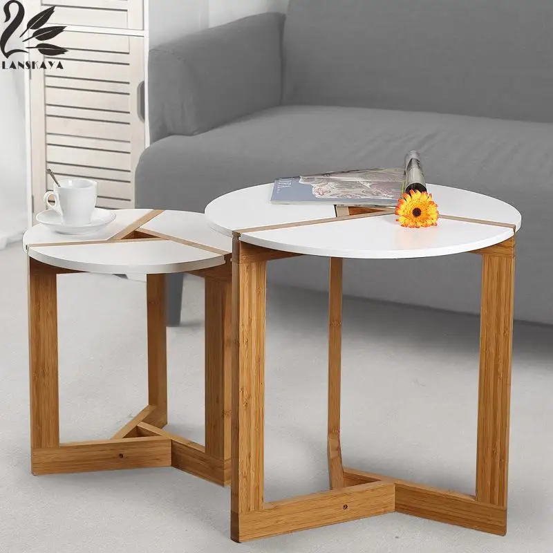 Image Lanskaya Creative Modern Bamboo Coffee Table Side Table Living Room Sofa Tea Home Wooden Craft White
